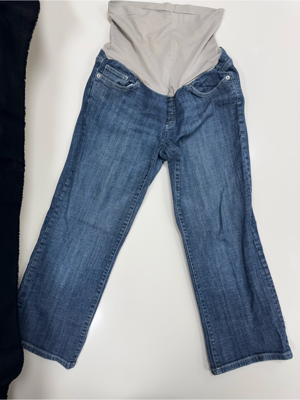 American Star Maternity Blue Denim Jeans with Cream Overband Size M